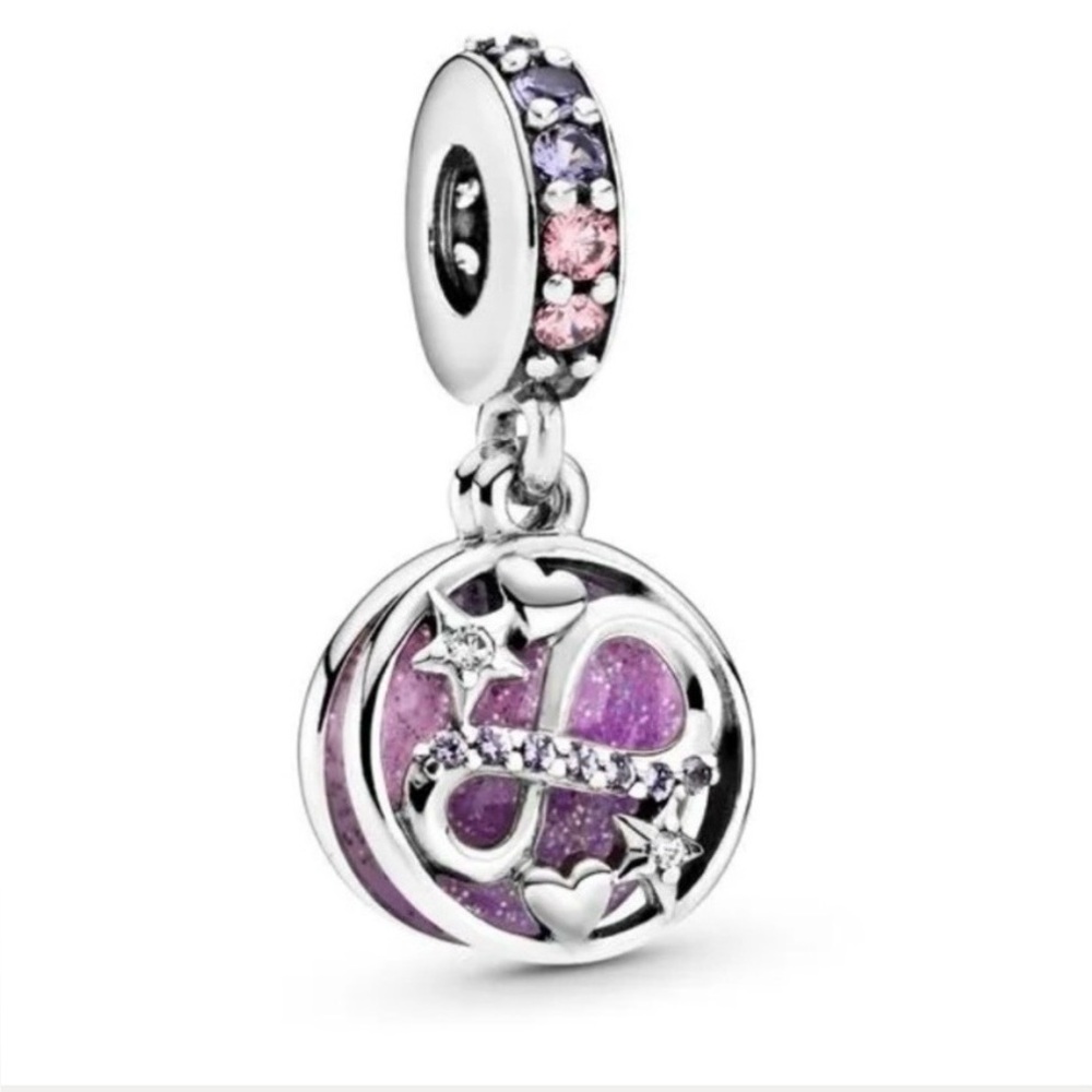 Pandora Glittering Infinity Hearts & Stars Dangle Charm Pink CZ 798829C01 S925